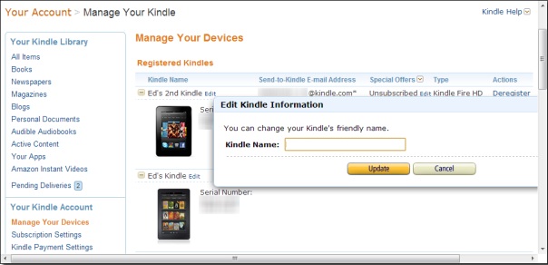 Edit Amazon Kindle device name